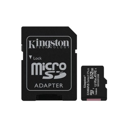 Kingston 512GB SD micro Canvas Select Plus (SDXC Class 10 A1) (SDCS2/512GB) memóriakártya adapterrel