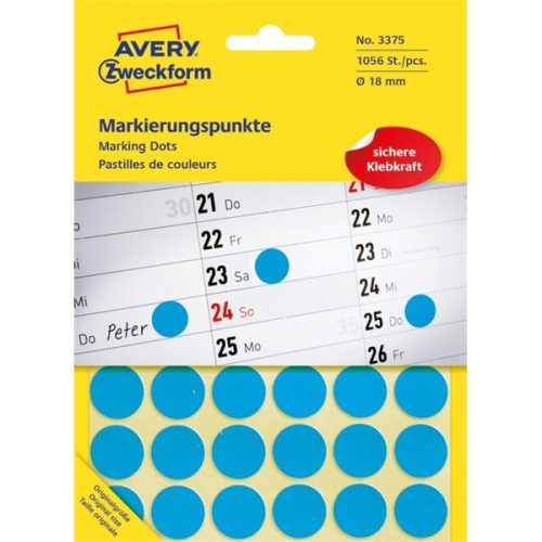 Avery 3375 18mm 1056db-os kék jelölőpont