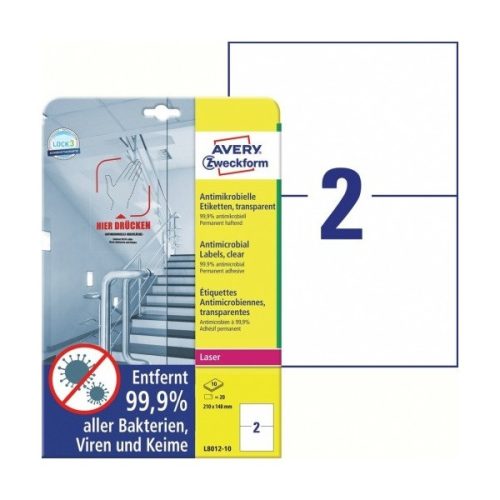 Avery L8012-10 antimikrobiális 210x148mm átlátszó fóliacímke