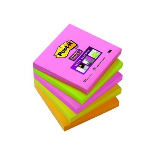 Post-it 654S-N Super Sticky 76x76mm 5x90lap neon jegyzettömb