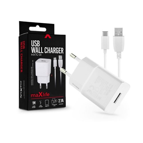 Maxlife TF-0100 univerzális fehér hálózati töltő adapter + 1m Type-C töltő és adatkábel