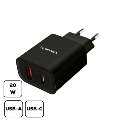 Cellect MTCB-PD20W-BK 20W USB A/USB C fekete hálózati gyorstöltő adapter