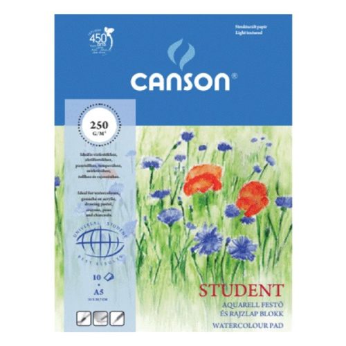 Canson Student A5 250g-os 10 lapos ragasztott finoman texturált akvarellblokk