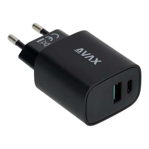 AVAX CH600B SPEEDY+ 20W Gyors hálózati töltő USB A (QC)+Type C (PD), fekete