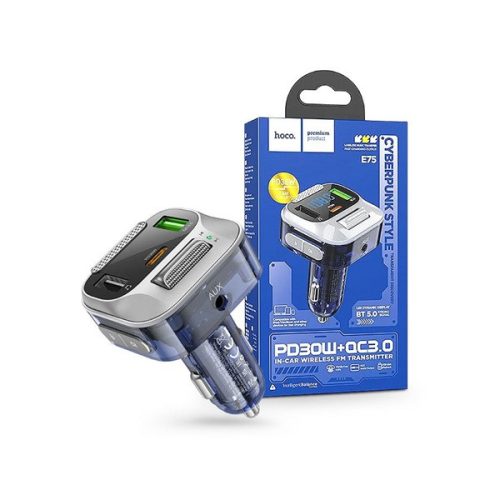 HOCO HOC0335 ezüst Bluetooth FM-transmitter/szivargyújtó töltő - 2xUSB + AUX + MP3 + PD30W + QC 3.0