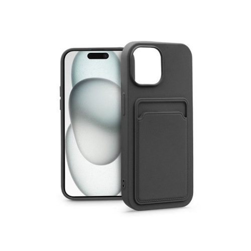 Haffner PT-6841 Apple iPhone 15 Card Case fekete szilikon hátlap kártyatartóval