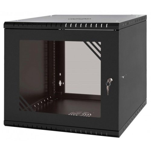 Stalflex RC19-9U-600GB 19" 9U 600 mm mély lapraszerelt fekete üveg ajtós fali rack szekrény