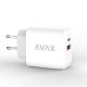 AVAX CH631W FIVEY+ 25W GaN USB A (QC)+Type C (PD) fehér hálózati gyorstöltő